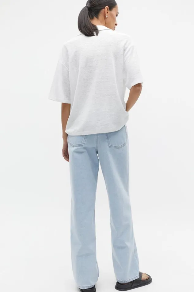 Woman Linen Rib Polo Top Whisper White Seed Heritage TShirts and Tops