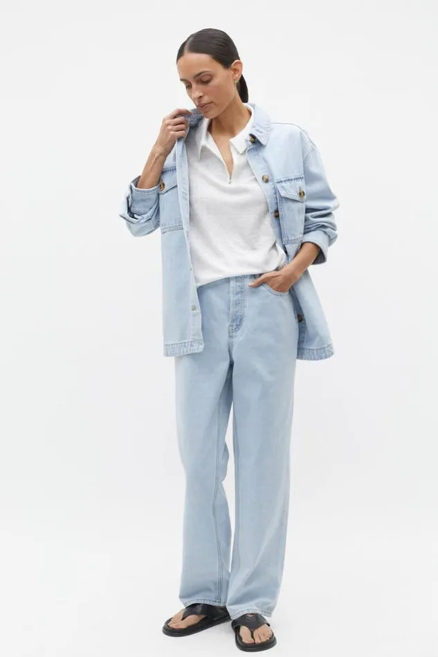 Woman Linen Rib Polo Top Whisper White Seed Heritage TShirts and Tops