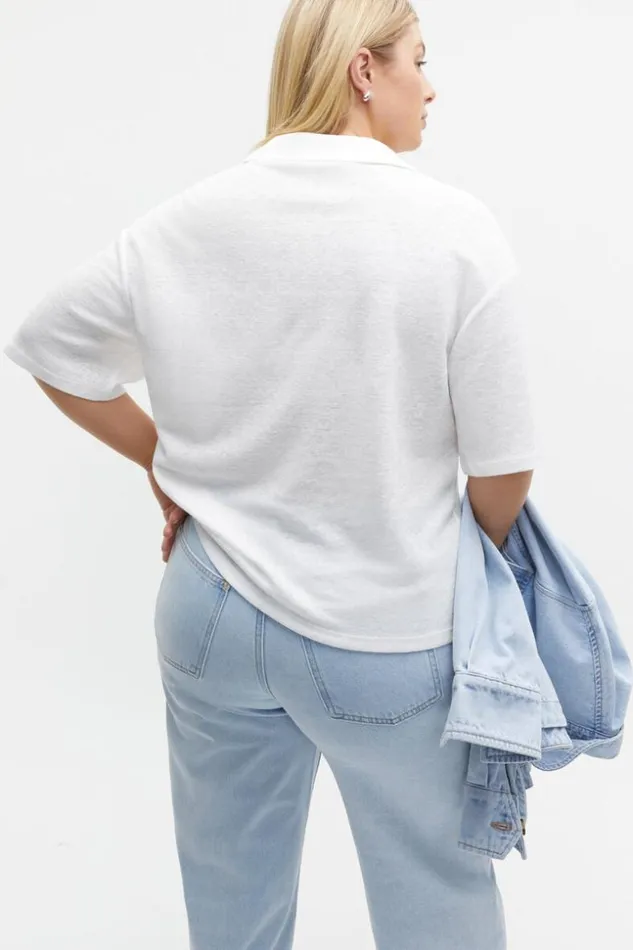 Woman Linen Rib Polo Top Whisper White Seed Heritage TShirts and Tops