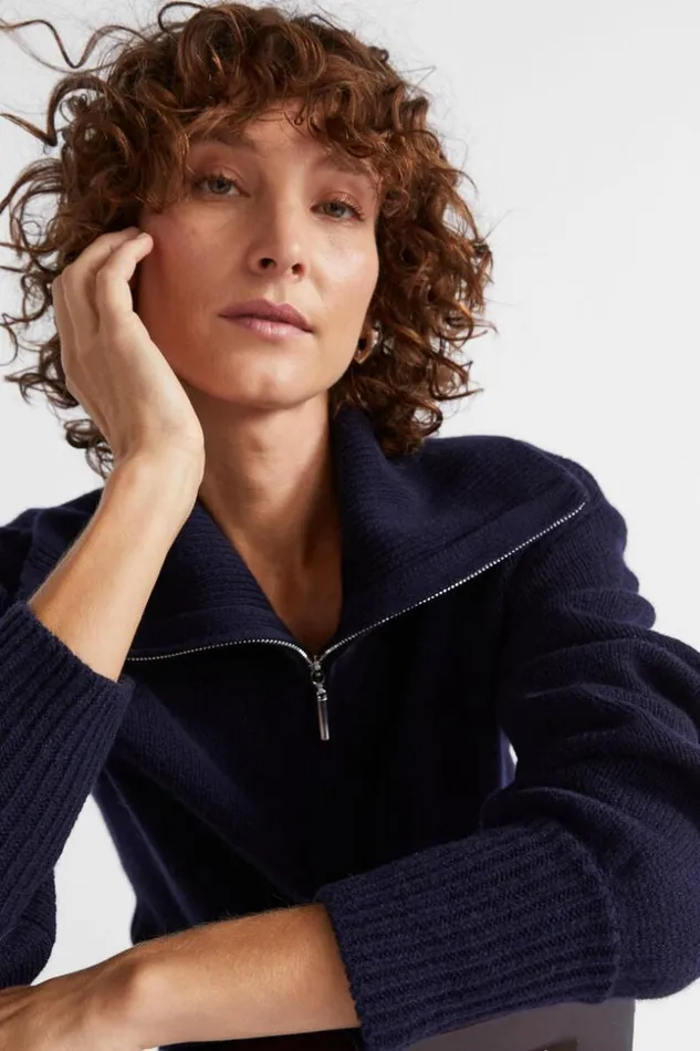 Woman Merino Wool Funnel Neck Knit Midnight Sky Seed Heritage TShirts and Tops