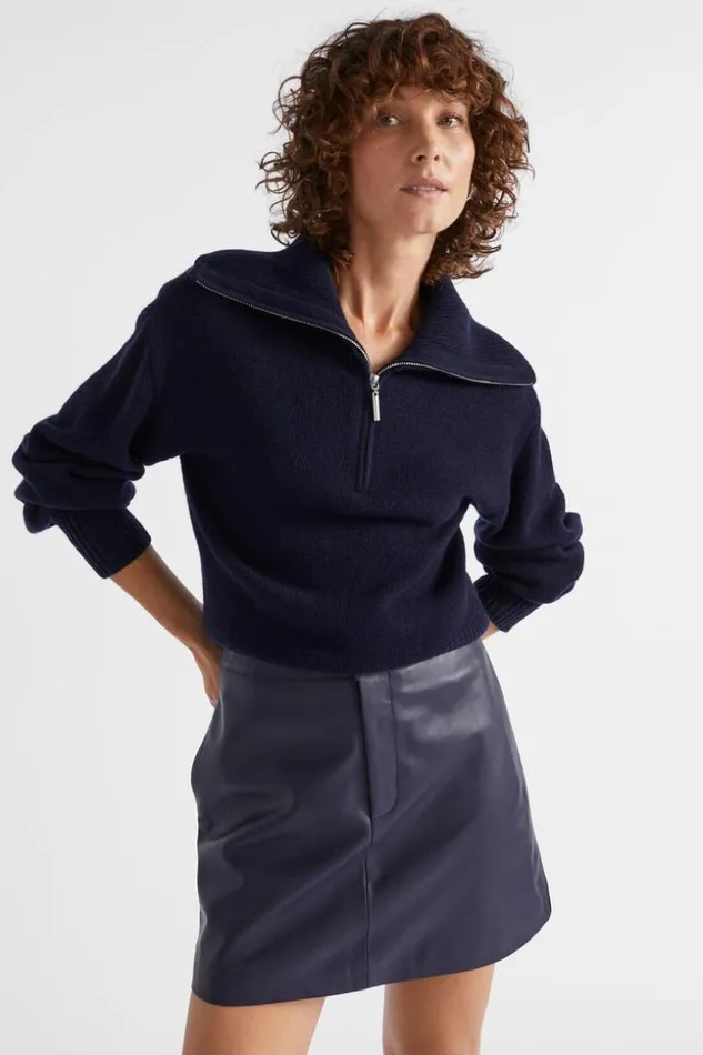 Woman Merino Wool Funnel Neck Knit Midnight Sky Seed Heritage TShirts and Tops