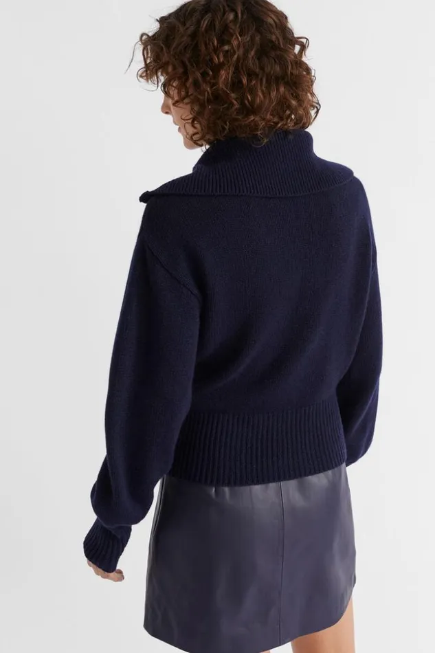 Woman Merino Wool Funnel Neck Knit Midnight Sky Seed Heritage TShirts and Tops