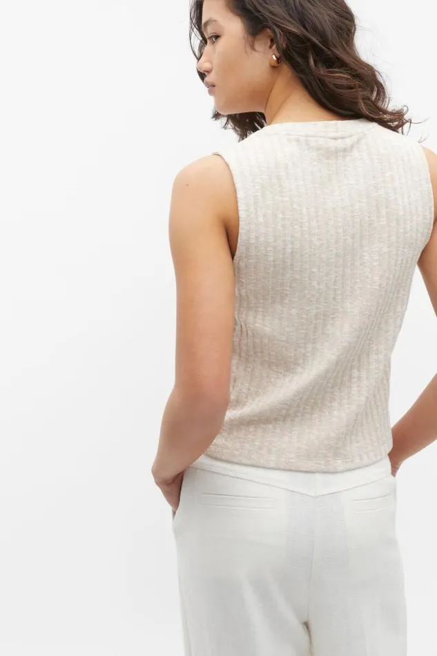 Woman Ribbed Textured Shell Top Sandshell Twist Seed Heritage TShirts and Tops