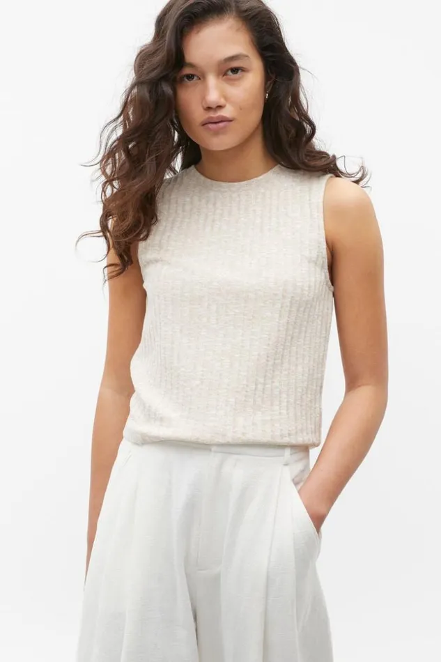 Woman Ribbed Textured Shell Top Sandshell Twist Seed Heritage TShirts and Tops