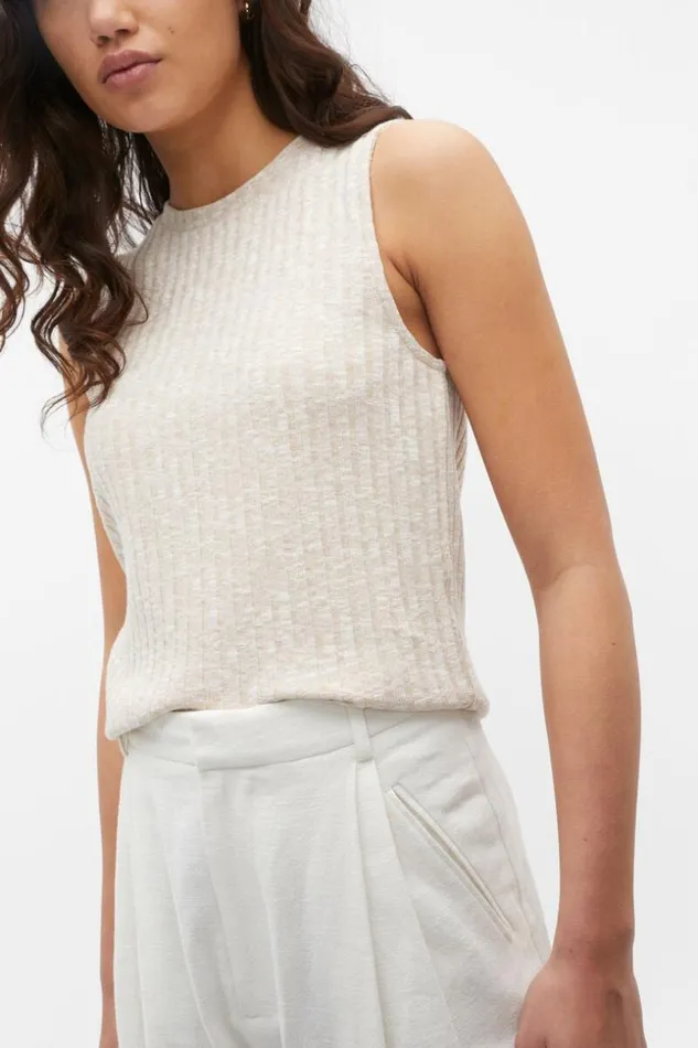 Woman Ribbed Textured Shell Top Sandshell Twist Seed Heritage TShirts and Tops