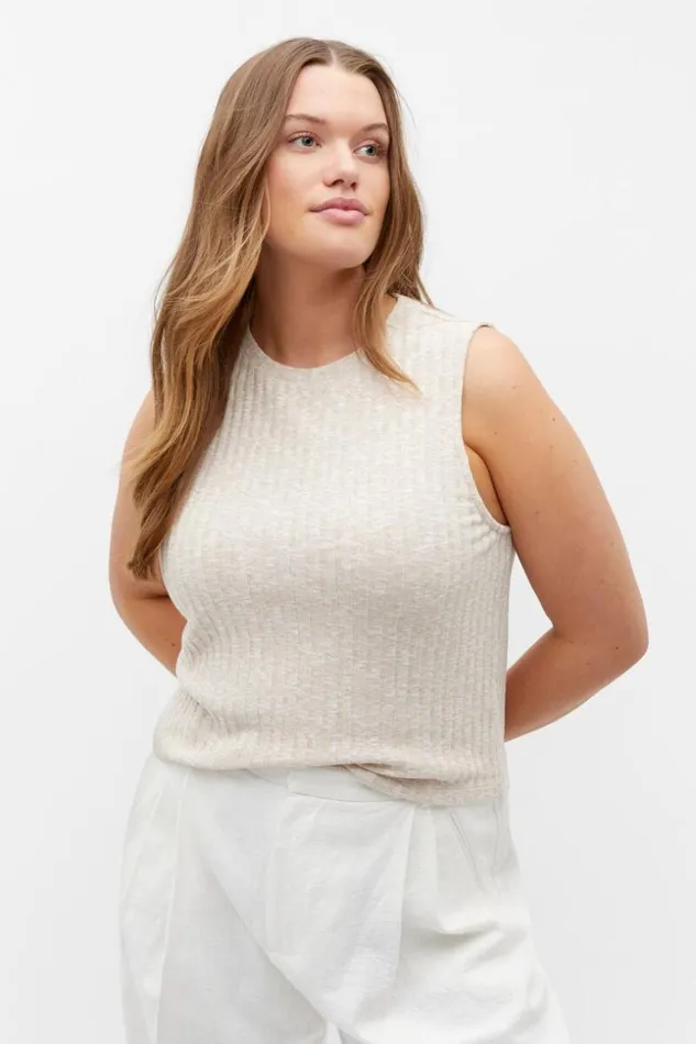 Woman Ribbed Textured Shell Top Sandshell Twist Seed Heritage TShirts and Tops