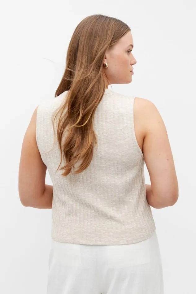Woman Ribbed Textured Shell Top Sandshell Twist Seed Heritage TShirts and Tops