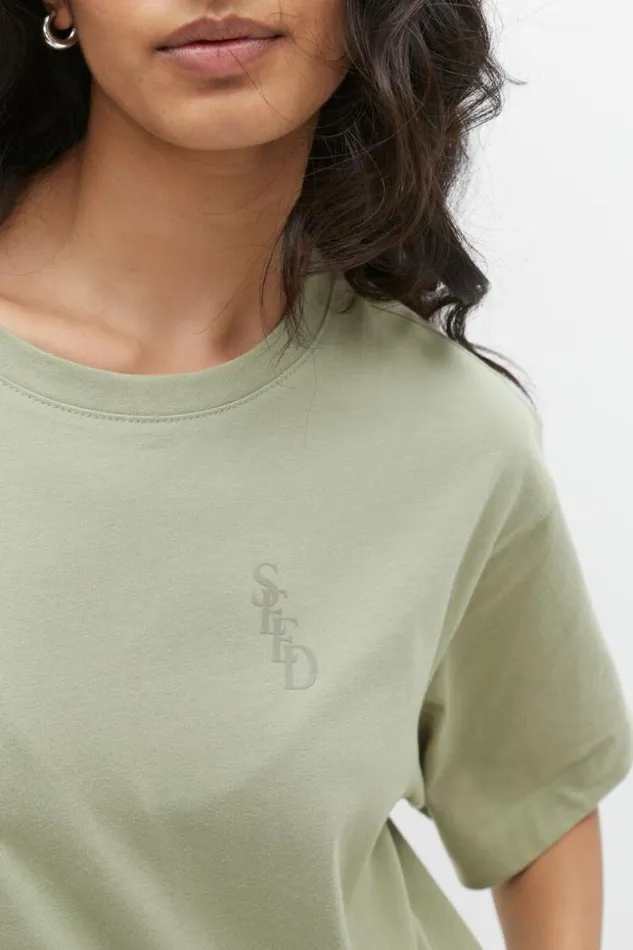 Woman Stacked Logo Tee Pale Olive Seed Heritage TShirts and Tops