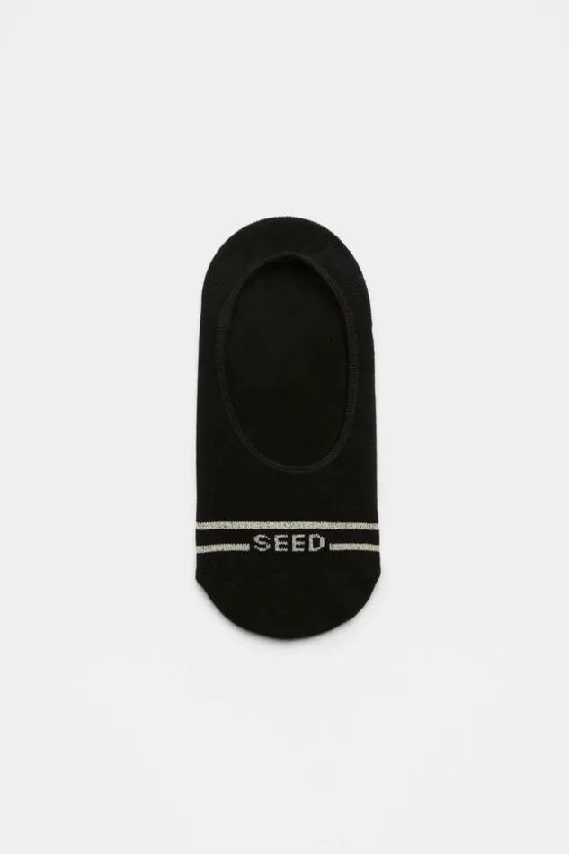 Woman Stripe Logo No Show Sock Black Gold Seed Heritage Socks and Tights