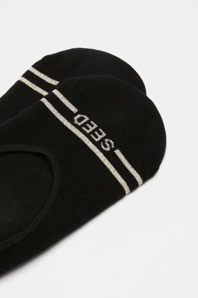 Woman Stripe Logo No Show Sock Black Gold Seed Heritage Socks and Tights