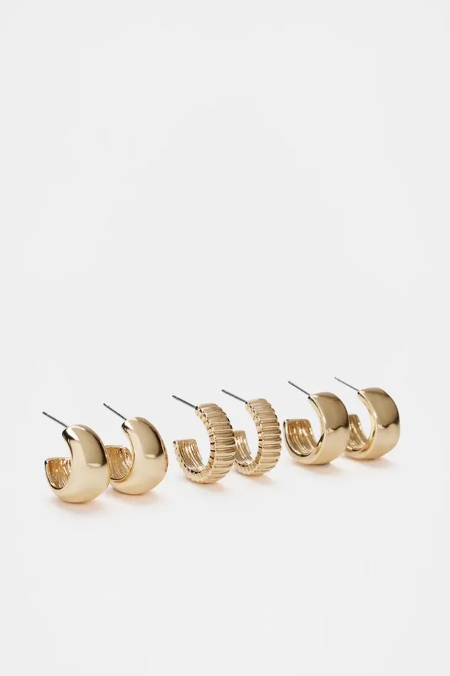 Woman Textured Hoops Ear Pack Gold Seed Heritage Jewellery