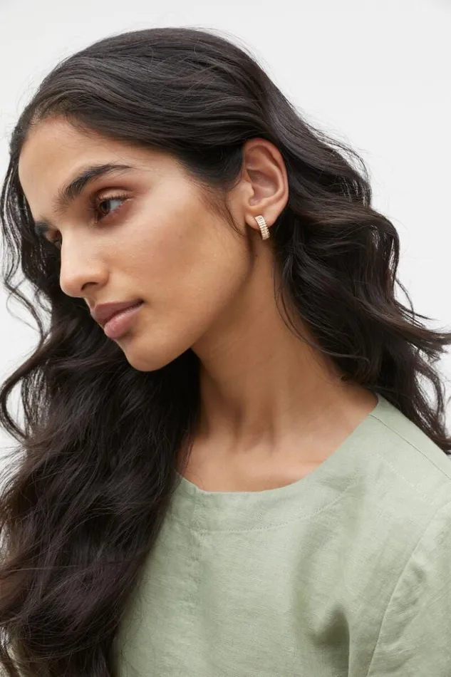 Woman Textured Hoops Ear Pack Gold Seed Heritage Jewellery