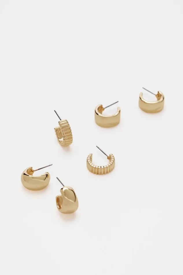 Woman Textured Hoops Ear Pack Gold Seed Heritage Jewellery