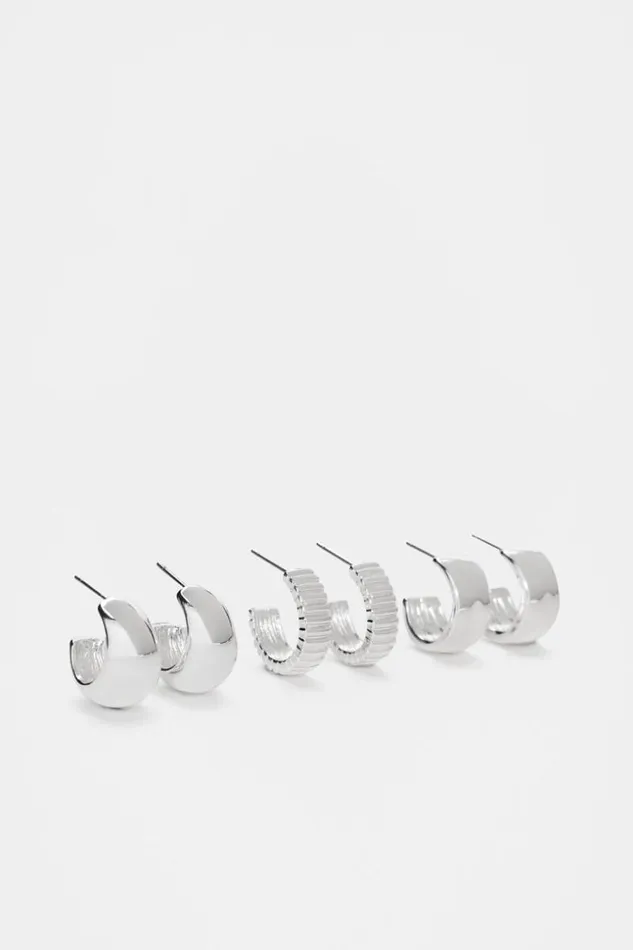 Woman Textured Hoops Ear Pack Silver Seed Heritage Jewellery