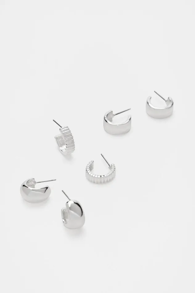 Woman Textured Hoops Ear Pack Silver Seed Heritage Jewellery
