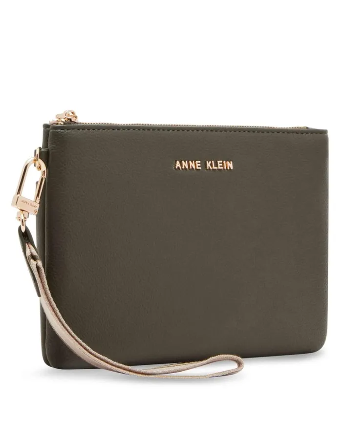 Women 3 Piece Pouch Gift Set With Web Detailing Dark Olive Anne Klein Wallets and Wristlets