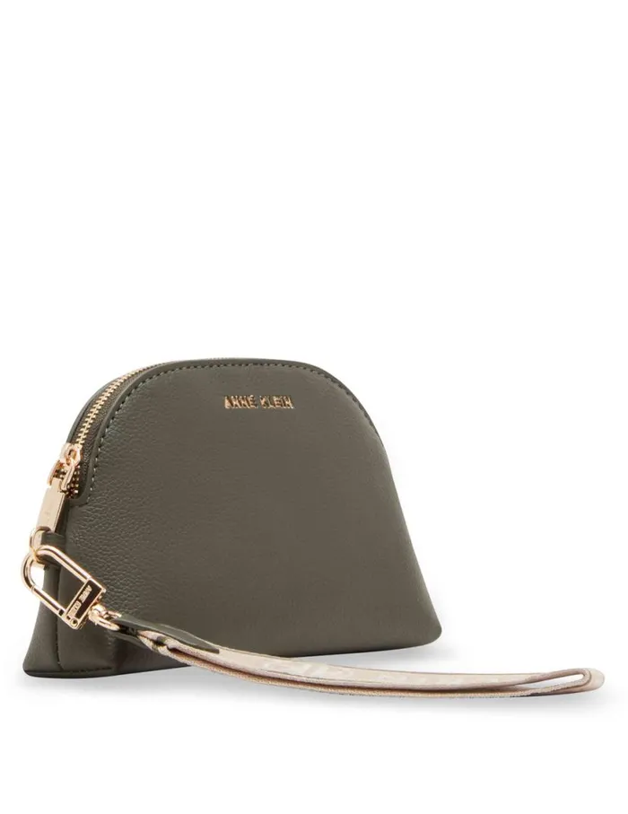 Women 3 Piece Pouch Gift Set With Web Detailing Dark Olive Anne Klein Wallets and Wristlets