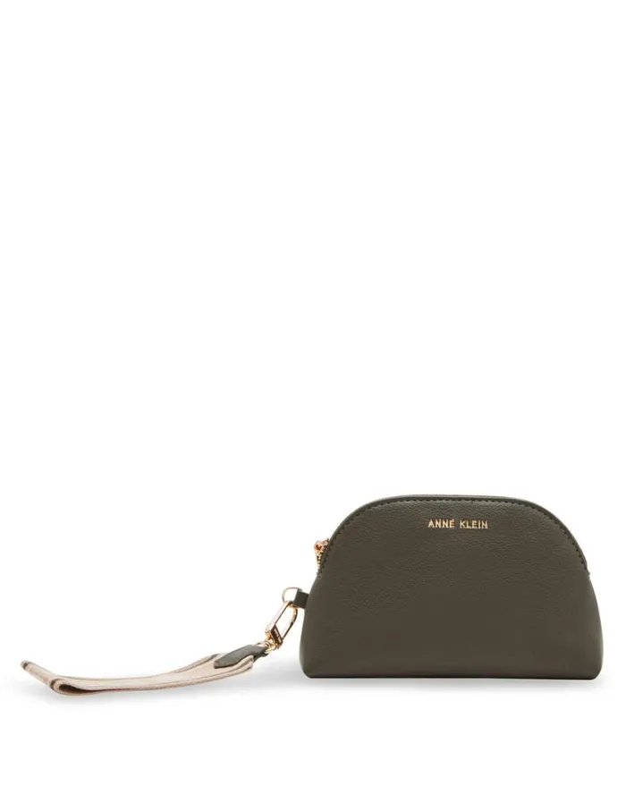 Women 3 Piece Pouch Gift Set With Web Detailing Dark Olive Anne Klein Wallets and Wristlets