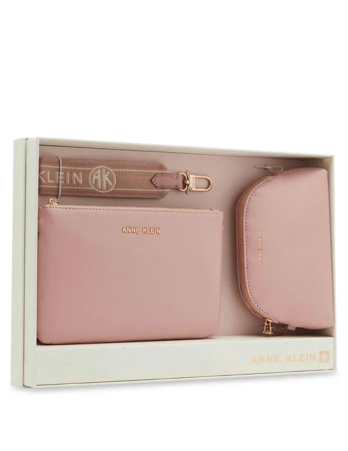 Women 3 Piece Pouch Gift Set With Web Detailing Dark Olive Anne Klein Wallets and Wristlets