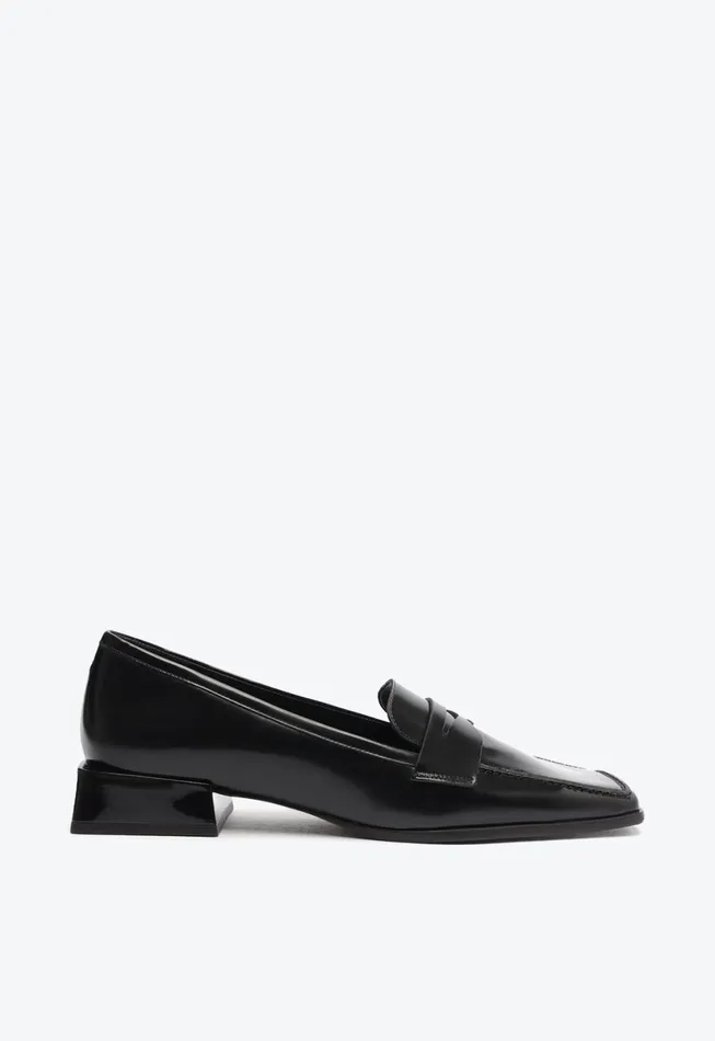 Women Ashton Leather Flat Black Schutz Shoes Loafers
