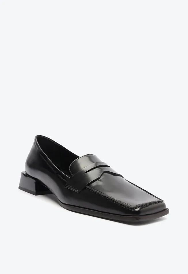 Women Ashton Leather Flat Black Schutz Shoes Loafers