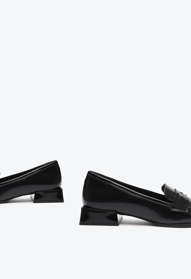 Women Ashton Leather Flat Black Schutz Shoes Loafers
