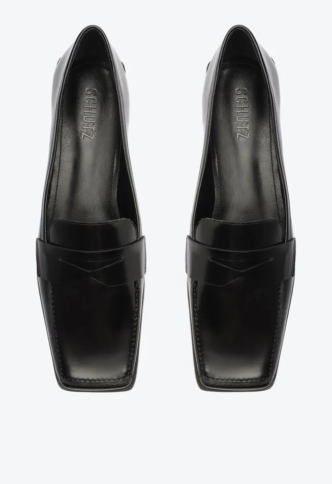 Women Ashton Leather Flat Black Schutz Shoes Loafers