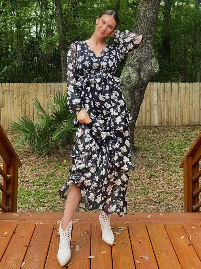 Women Baianca Maxi Dress In Pressed Florets Black Jessica Simpson Dresses