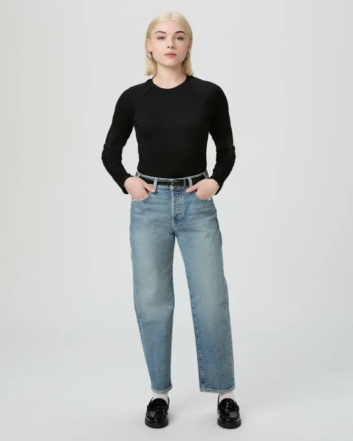 Women Barrel Leg PAIGE Alexis Petite Barrel Leg Jean 8211 Cats Meow Distressed