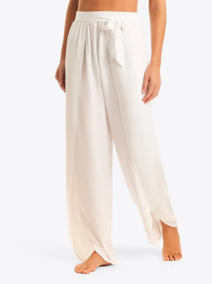Women Basic Solid Beach Pant Cover Up In White Jessica Simpson Swim