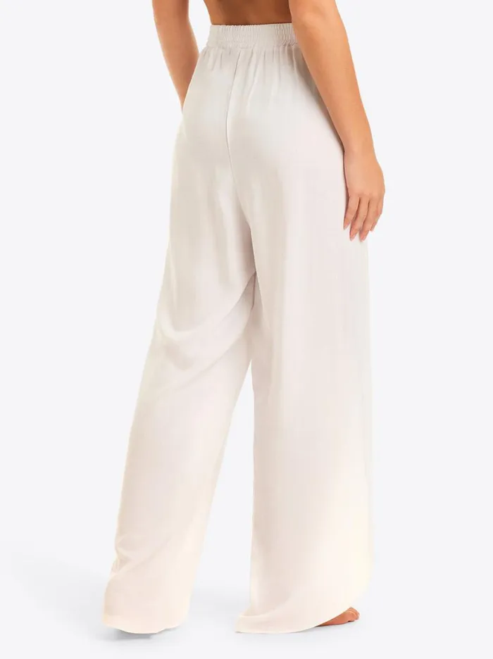 Women Basic Solid Beach Pant Cover Up In White Jessica Simpson Swim