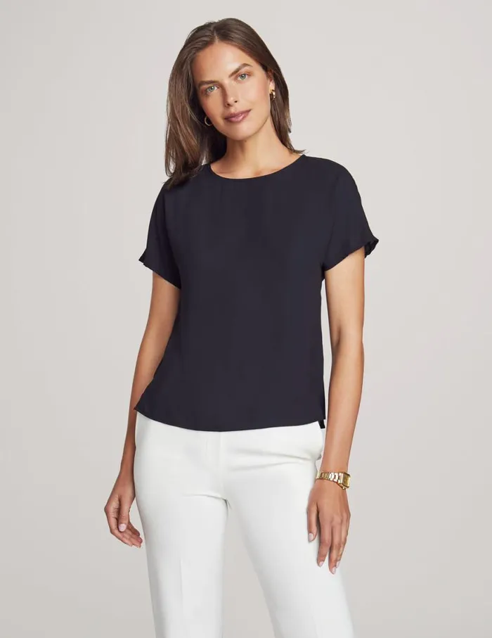 Women Bateau Neck Short Sleeve Blouse Anne Black Anne Klein Tops