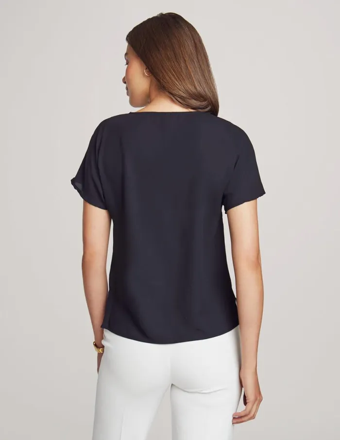 Women Bateau Neck Short Sleeve Blouse Anne Black Anne Klein Tops