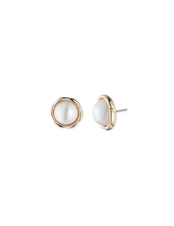 Women Blanc Faux Pearl Twisted GoldTone Stud Earrings Anne Klein Pierced Earrings