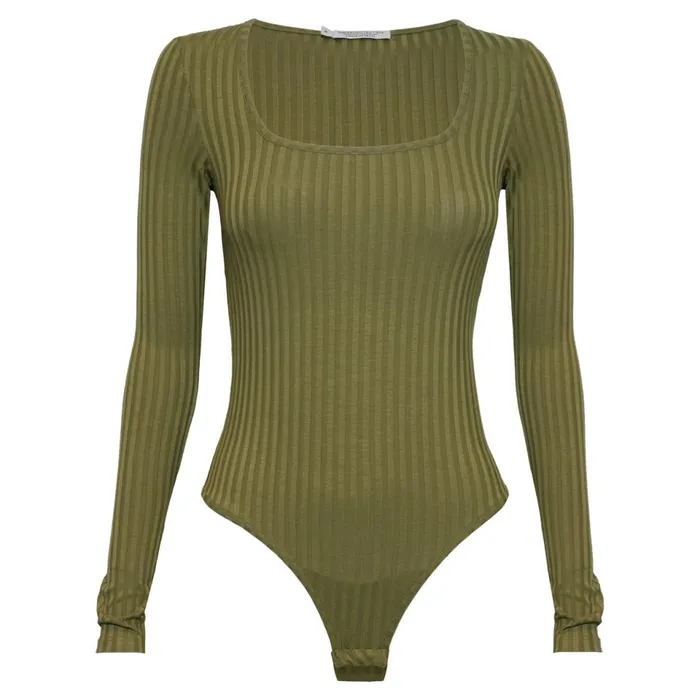 Women Bodystockings Underprotection CELINE LONG SLEEVE BODYSTOCKING KHAKI