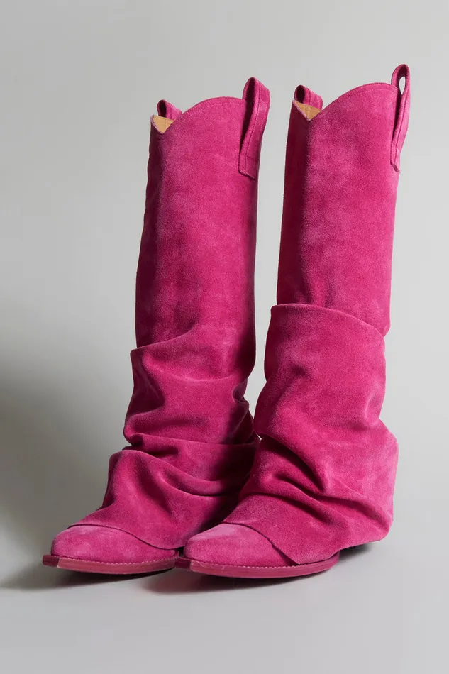 Women Boots R13 Mid Cowboy Boot 8211 Pink Suede