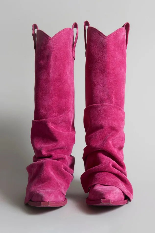 Women Boots R13 Mid Cowboy Boot 8211 Pink Suede