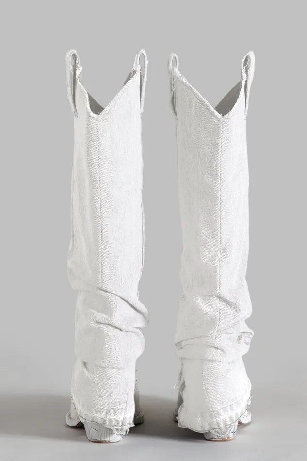 Women Boots R13 Mid Cowboy Boot With Denim Sleeve 8211 White Denim