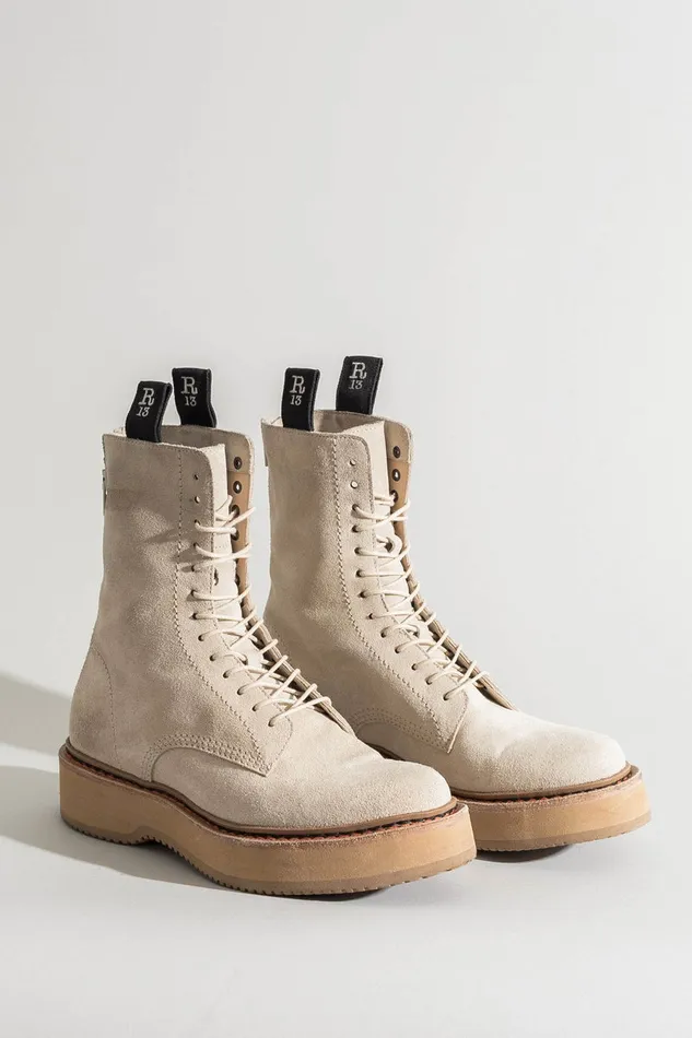 Women Boots R13 Single Stack Boot 8211 Khaki Suede