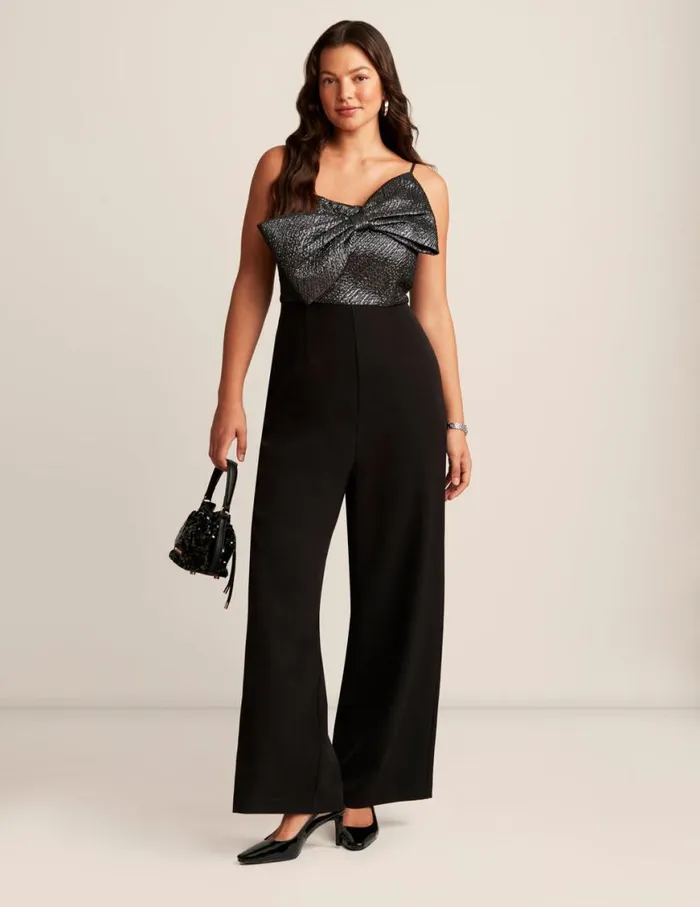 Women Bow Bodice Straight Leg Jumpsuit Anne Blackgunmetal Anne Klein Dresses and Jumpsuits