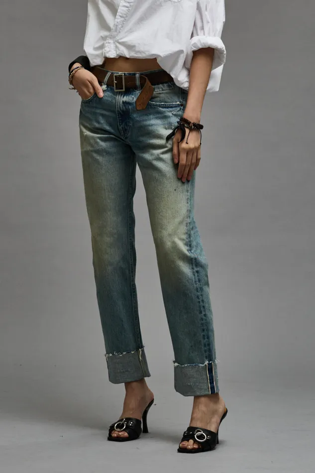 Women Boyfriend R13 Cuffed Romeo Jean 8211 Roslyn Selvedge Blue