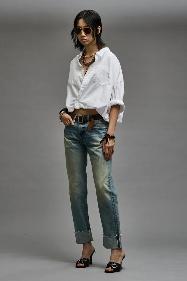 Women Boyfriend R13 Cuffed Romeo Jean 8211 Roslyn Selvedge Blue