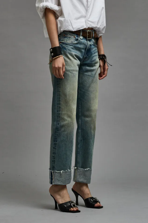 Women Boyfriend R13 Cuffed Romeo Jean 8211 Roslyn Selvedge Blue