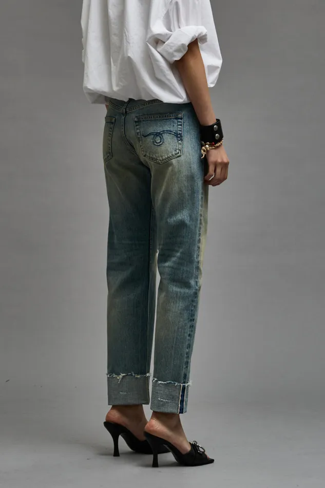 Women Boyfriend R13 Cuffed Romeo Jean 8211 Roslyn Selvedge Blue