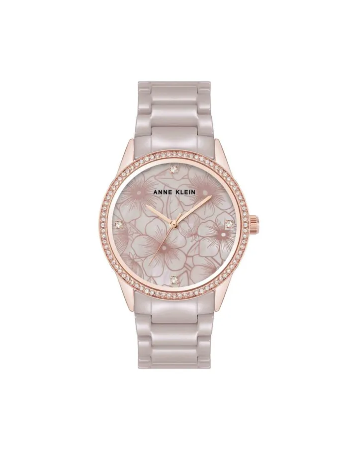 Women Ceramic Bracelet Floral Dial Watch Tauperose Goldtone Anne Klein Watches