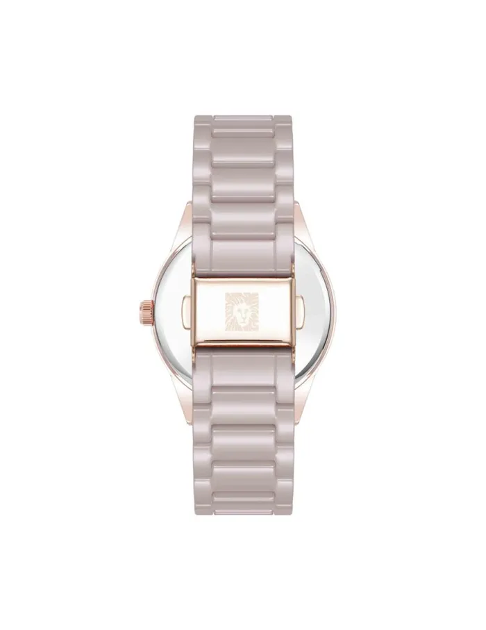 Women Ceramic Bracelet Floral Dial Watch Tauperose Goldtone Anne Klein Watches