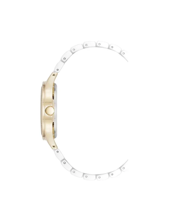 Women Ceramic Bracelet Floral Dial Watch Tauperose Goldtone Anne Klein Watches