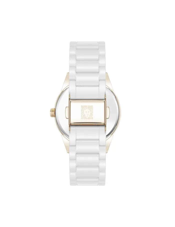 Women Ceramic Bracelet Floral Dial Watch Tauperose Goldtone Anne Klein Watches