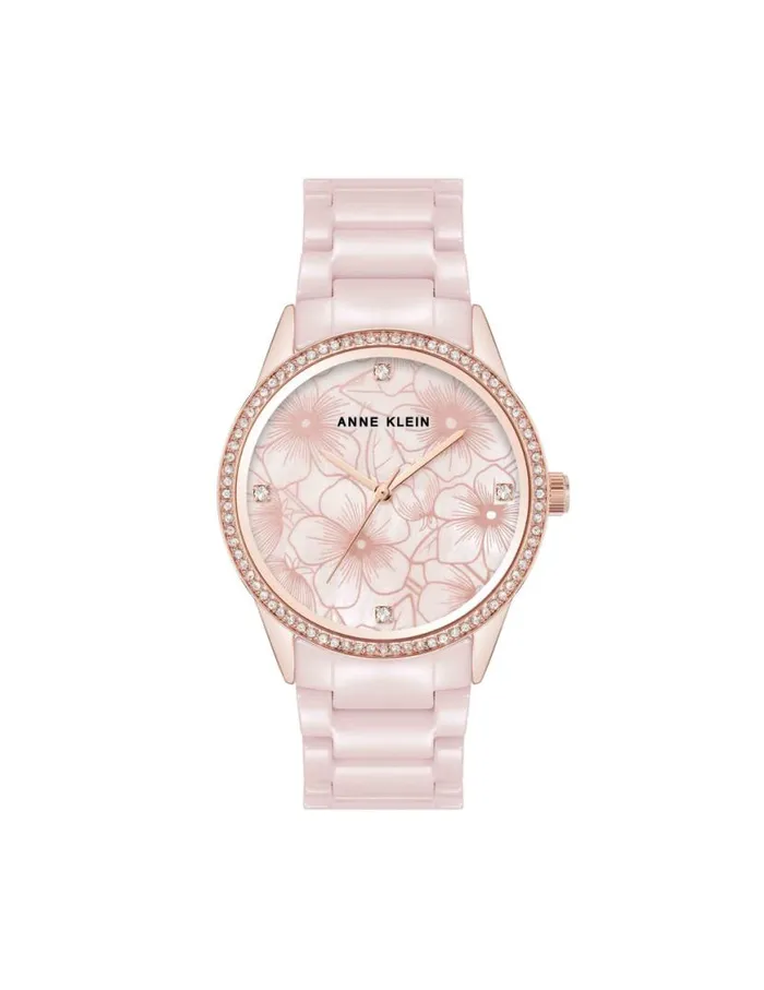 Women Ceramic Bracelet Floral Dial Watch Tauperose Goldtone Anne Klein Watches