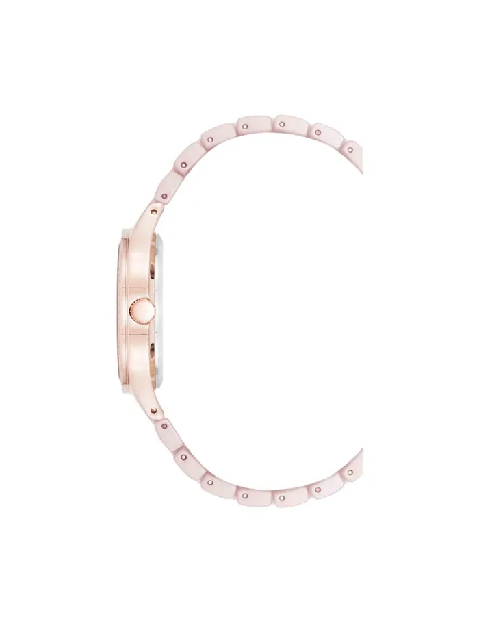 Women Ceramic Bracelet Floral Dial Watch Tauperose Goldtone Anne Klein Watches